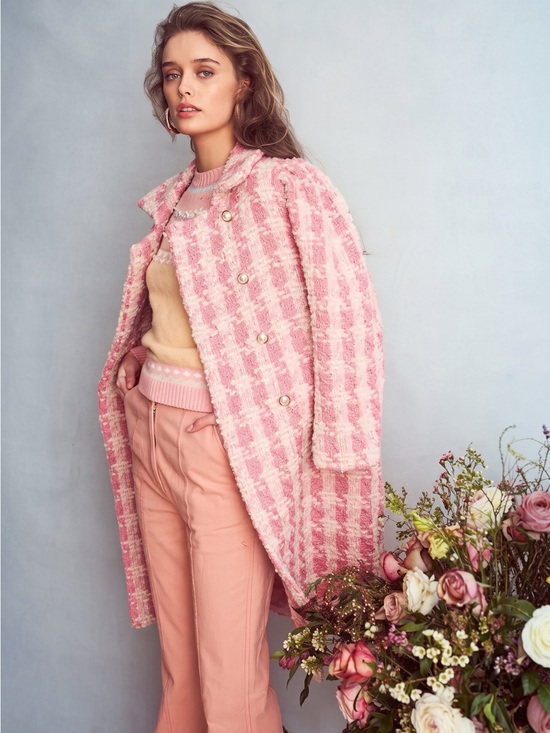LoveShackFancy Jackets & Blazers - Love Shack Fancy Women’s Armstrong Pink Houndstooth Dense Wool Blend Coat Size 4